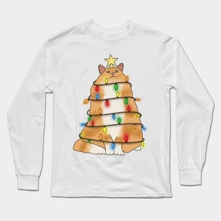 Fluffy Orange cat christmas tree Long Sleeve T-Shirt